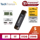 Transcend ESD310C Type C & USB A Portable SSD High Speed Data Transfer External Flash Drive 256GB 512GB 1TB 2TB for Game Consoles / Computers / Laptops