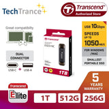 Transcend ESD310C Type C & USB A Portable SSD High Speed Data Transfer External Flash Drive 256GB 512GB 1TB 2TB for Game Consoles / Computers / Laptops