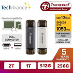 Transcend ESD310 Type C & USB A Portable SSD High Speed Data Transfer Flash Drive 256GB 512GB 1TB 2TB