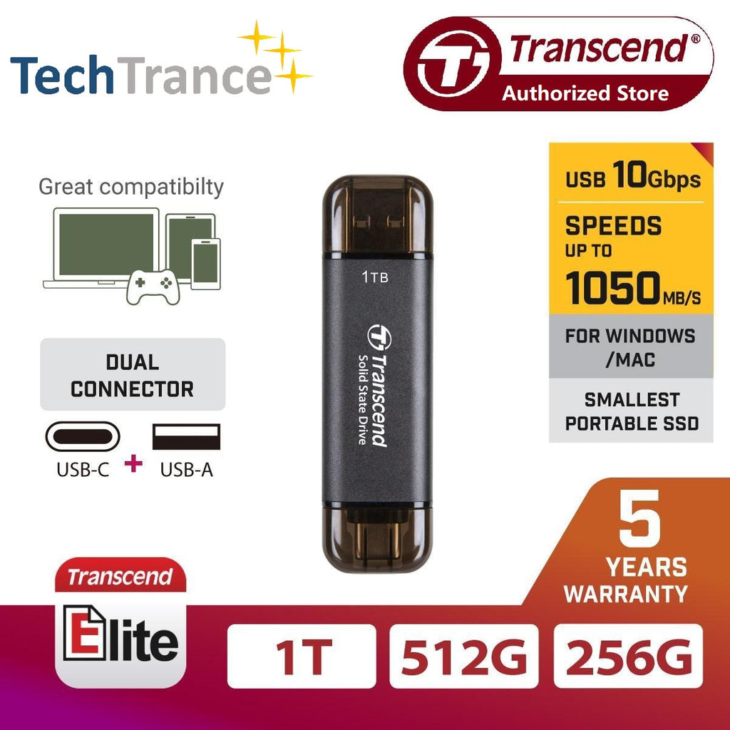 TRANSCEND ESD310C DUAL CONNECTORS PORTABLE SSD (AVAILABLE IN 512GB