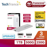 Transcend ESD260C Metallic Case Portable SSD USB 3.2 Gen 2 Type-C External Solid State Drive 250GB 500GB 1TB