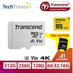 Transcend 16GB 32GB 64GB 128GB 256GB 512GB UHS-I U1 MicroSD Memory Card with Adapter USD300S