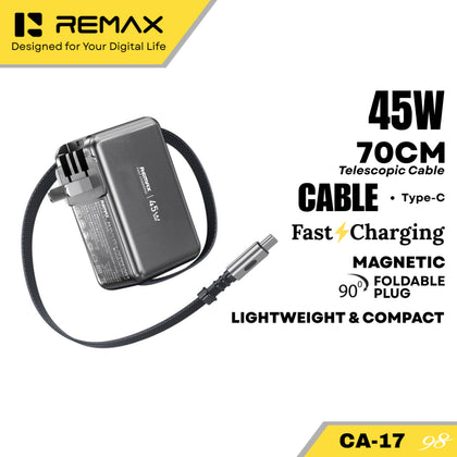 Remax CA-17 45W GAN USB Port Whit Telescopic Type-C Cable Charger