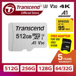 Transcend 16GB 32GB 64GB 128GB 256GB 512GB UHS-I U1 MicroSD Memory Card with Adapter USD300S