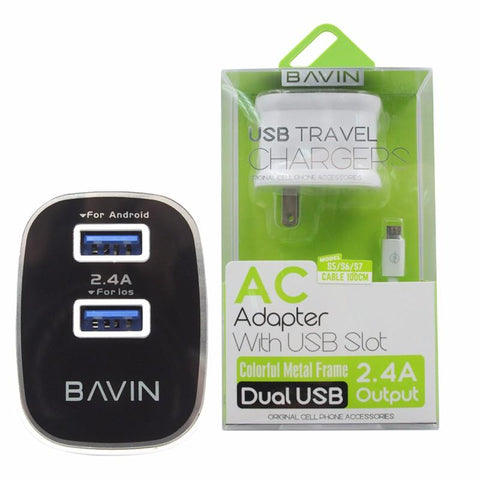 Bavin PC727 Dual USB Slot 2.4A Quick Charger Travel Adapter for iOS or Android